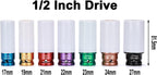 7PCS 1/2 Inch Drive Lug Nut Deep Impact Socket Set,Thin-Walled Wheel Rim Protector Socket,Color Coded,Metric,Cr-Mo