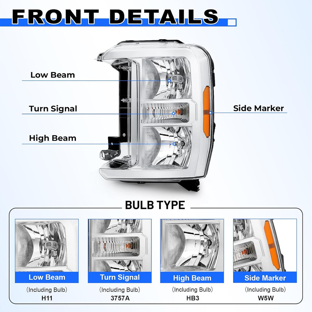 Headlight Compatible with 2023-2025 Ford F250 F350 XL XLT Super Duty FO2502429 Pc3Z-13008-G(Driver Side (Left))