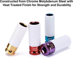 7PCS 1/2 Inch Drive Lug Nut Deep Impact Socket Set,Thin-Walled Wheel Rim Protector Socket,Color Coded,Metric,Cr-Mo