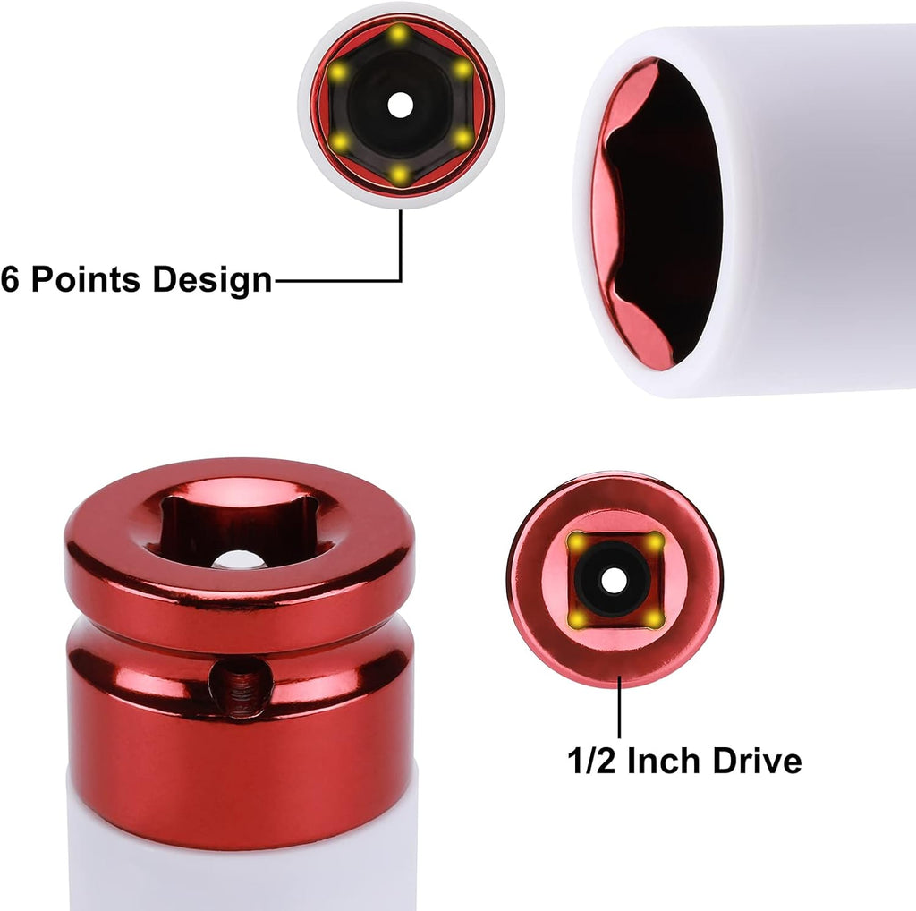7PCS 1/2 Inch Drive Lug Nut Deep Impact Socket Set,Thin-Walled Wheel Rim Protector Socket,Color Coded,Metric,Cr-Mo