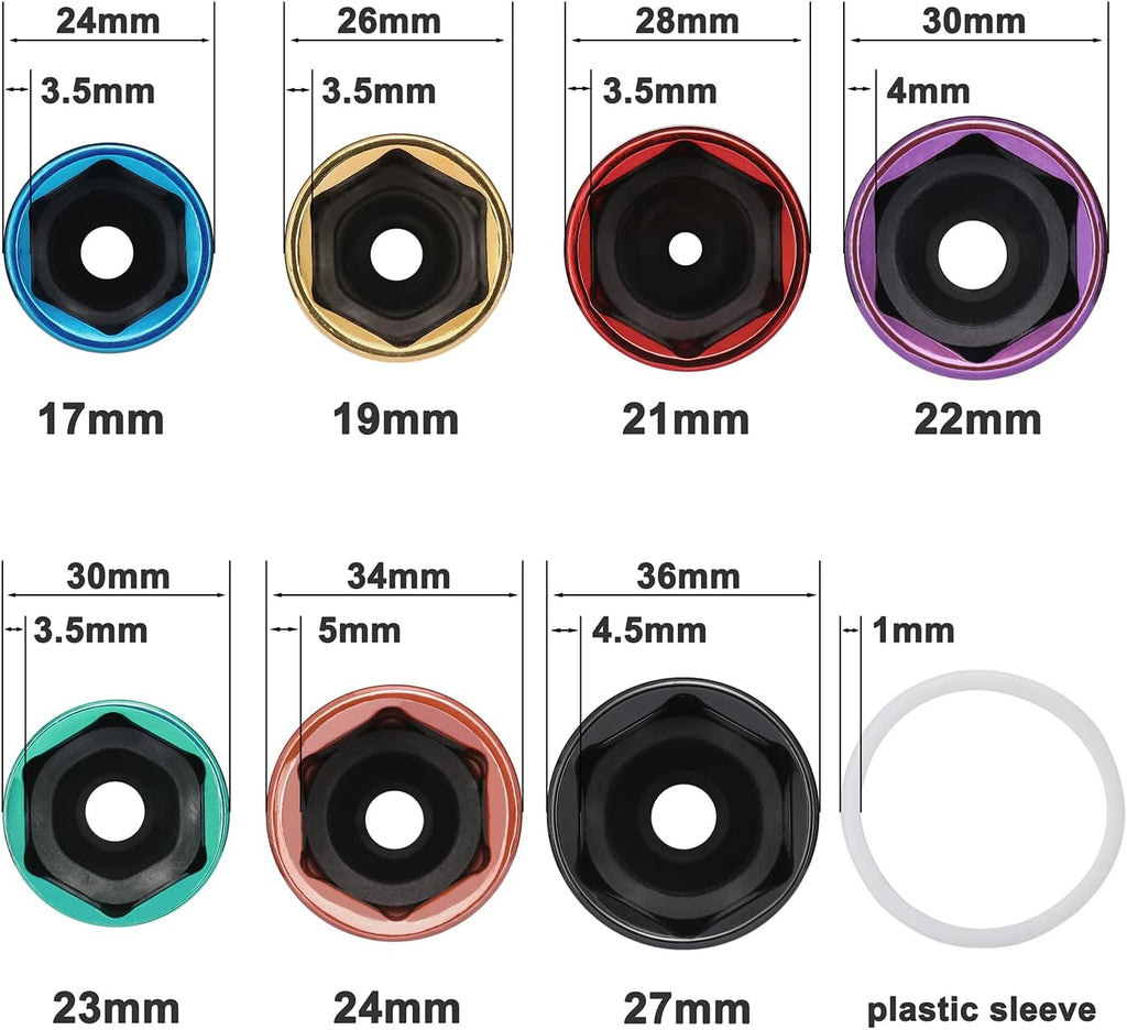 7PCS 1/2 Inch Drive Lug Nut Deep Impact Socket Set,Thin-Walled Wheel Rim Protector Socket,Color Coded,Metric,Cr-Mo