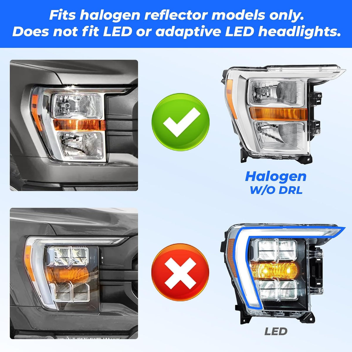 Halogen Headlight for 2021-2023 Ford F-150 XL/XLT, Driver Side