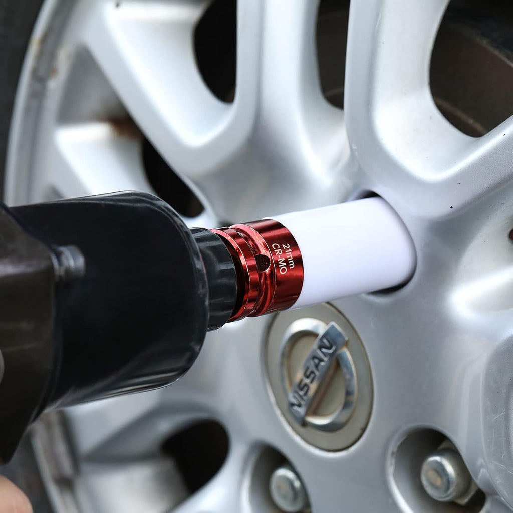 7PCS 1/2 Inch Drive Lug Nut Deep Impact Socket Set,Thin-Walled Wheel Rim Protector Socket,Color Coded,Metric,Cr-Mo
