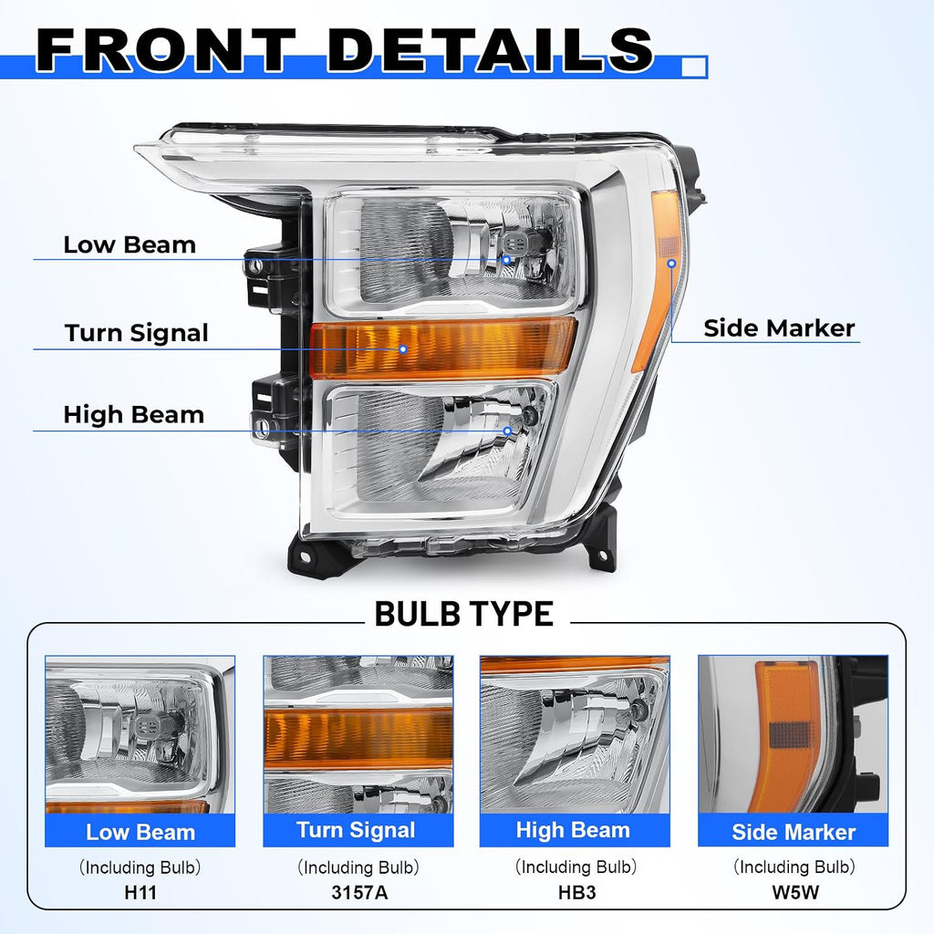 Halogen Headlight for 2021-2023 Ford F-150 XL/XLT, Driver Side
