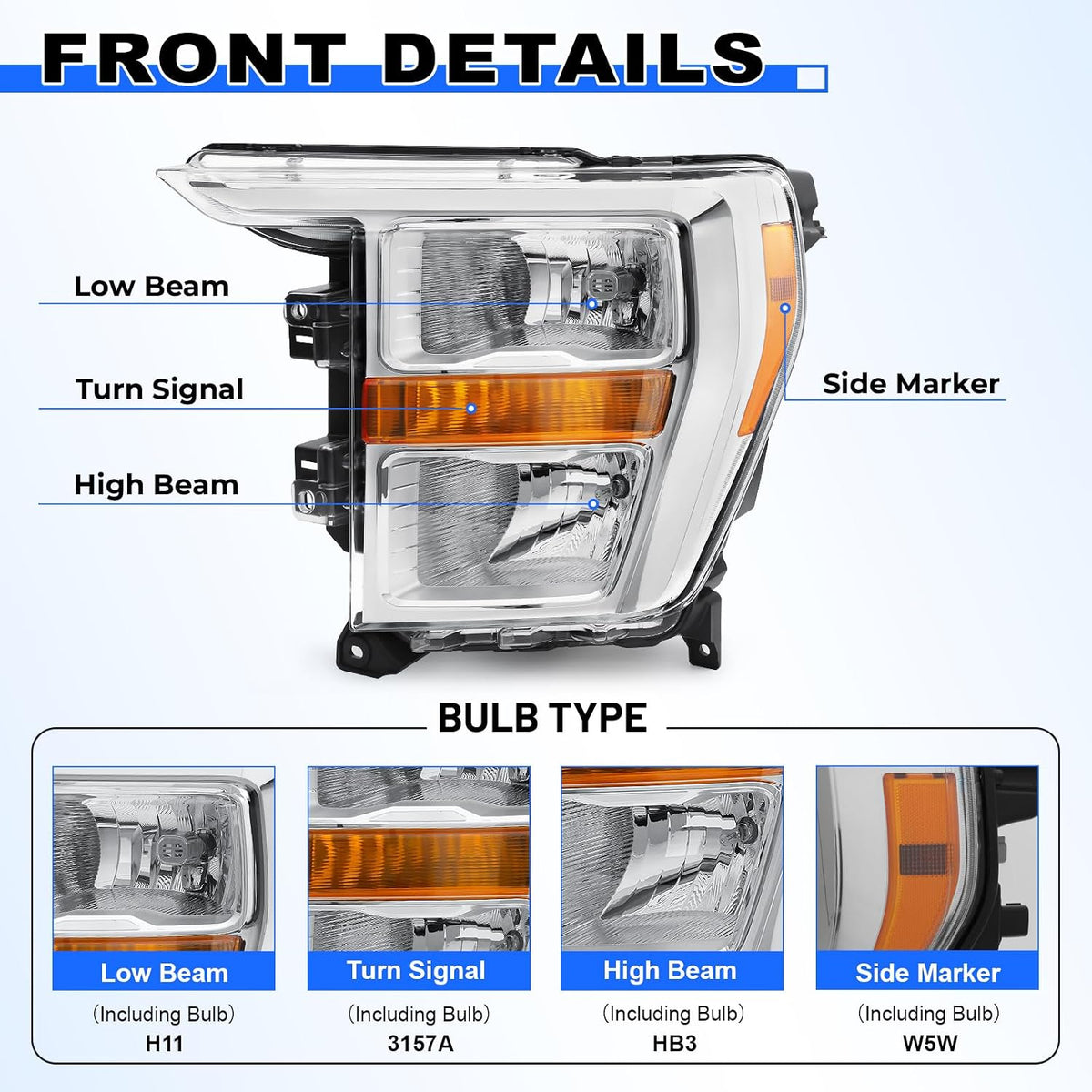 Halogen Headlight for 2021-2023 Ford F-150 XL/XLT, Driver Side