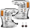 Headlights Assembly W/Bulbs for 2020-2022 Ford F250 F350 Super Duty Halogen Models, Chrome Housing Amber Reflector, Driver and Passenger Side, Replacement FO2502405 FO2503405 LC3Z13008A/B